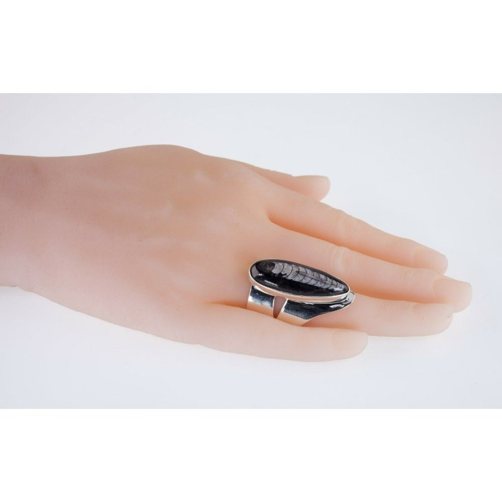 Orthoceras Fossil Sterling Silver Long Sculptural Ring Size 7.25 - Picture 4 of 6